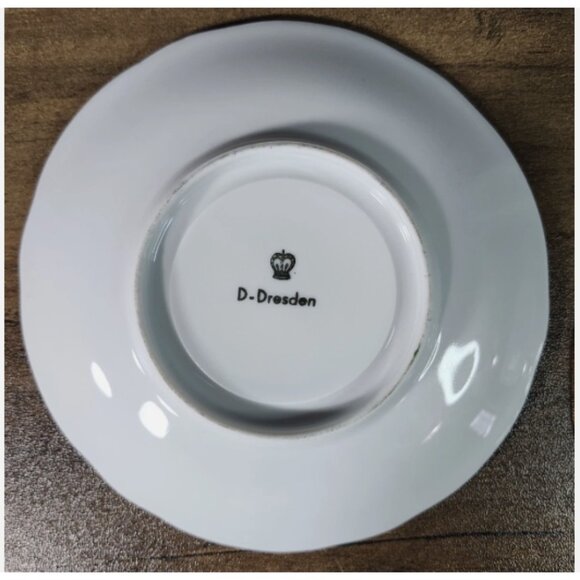 D - Dresden Porcelain Saucers Plates Iridescent w/Rose‎ and Gold Trim Set of 2 - Picture 4 of 9